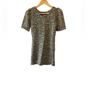 Knit Short Sleeve Scoop Neck Grey & Black Mini Dress XS